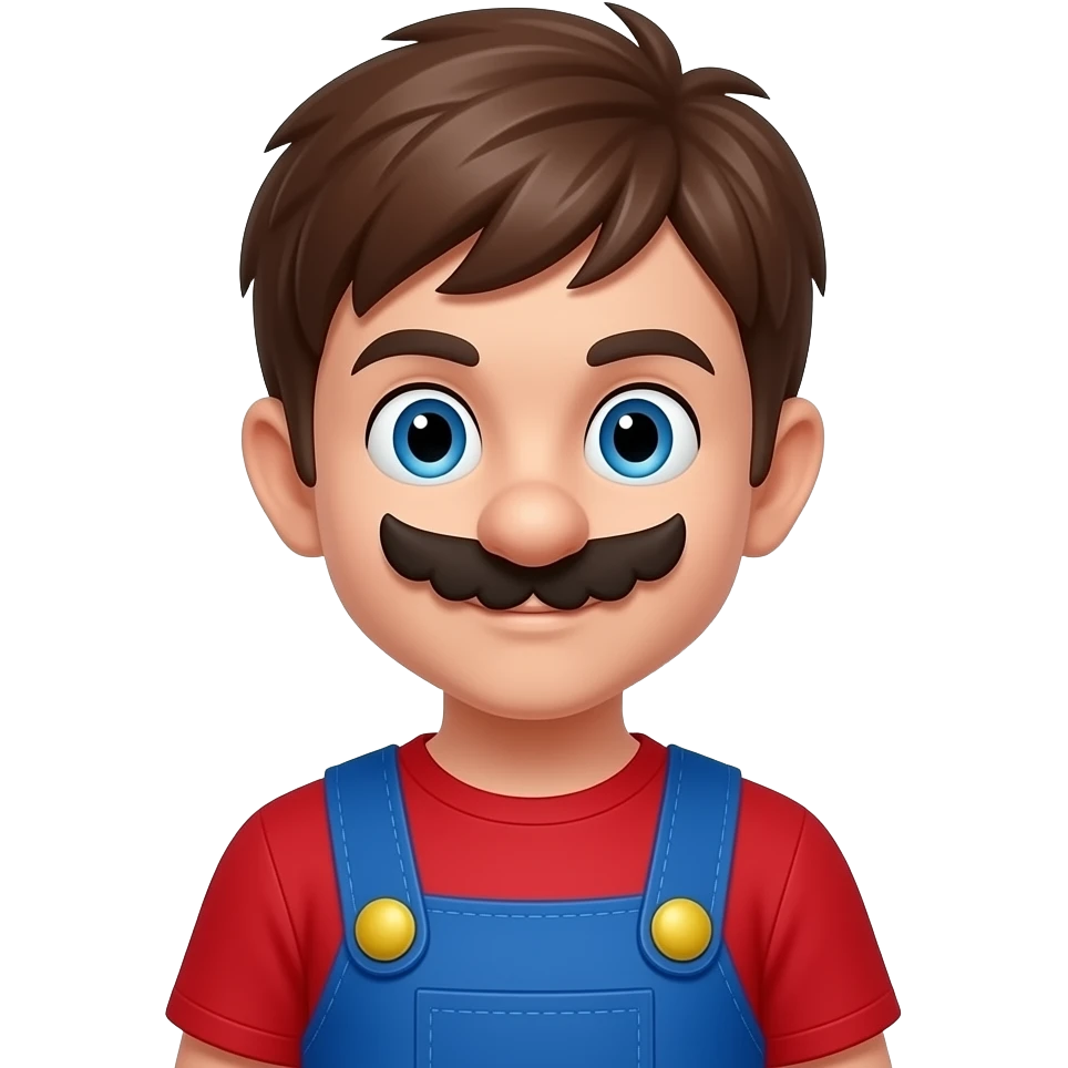 make me an emoji of jacob kravets which is 11 years old and he is white brown hair blue eyes no mustache cool hair with wearing a Mario kart shirt \ emoji