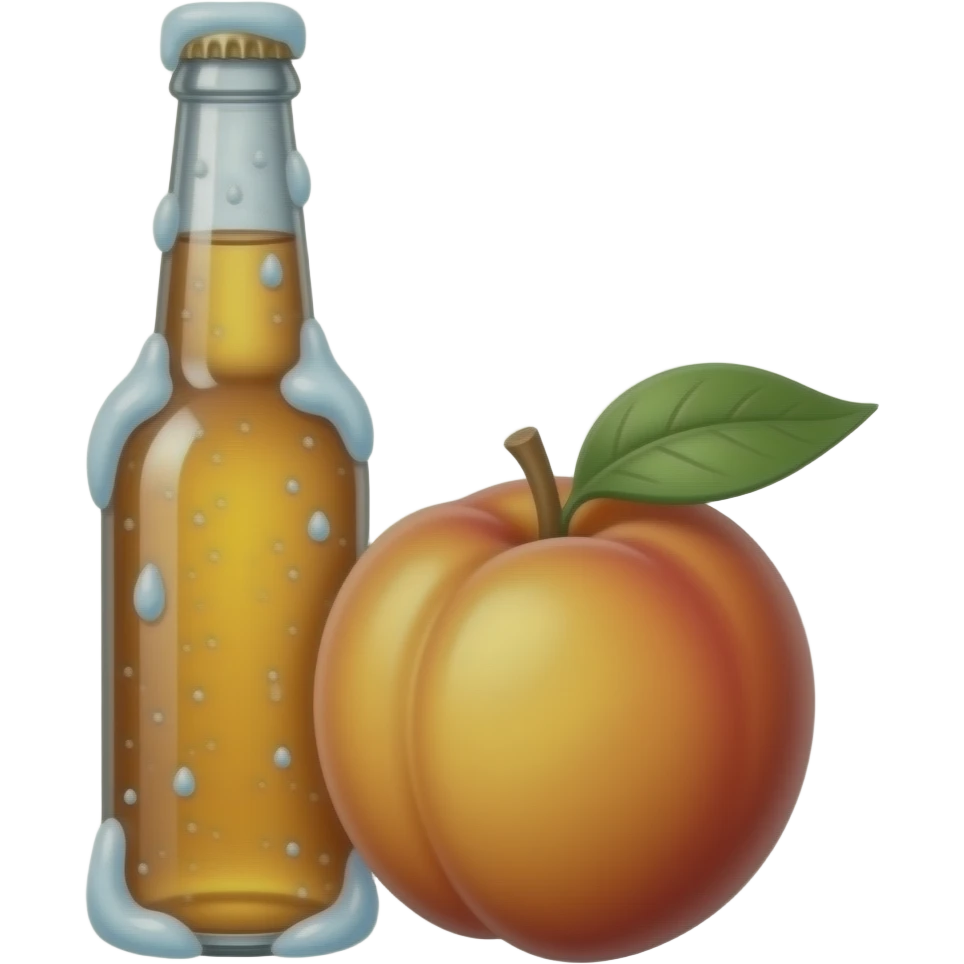 a beer beside a peach emoji
