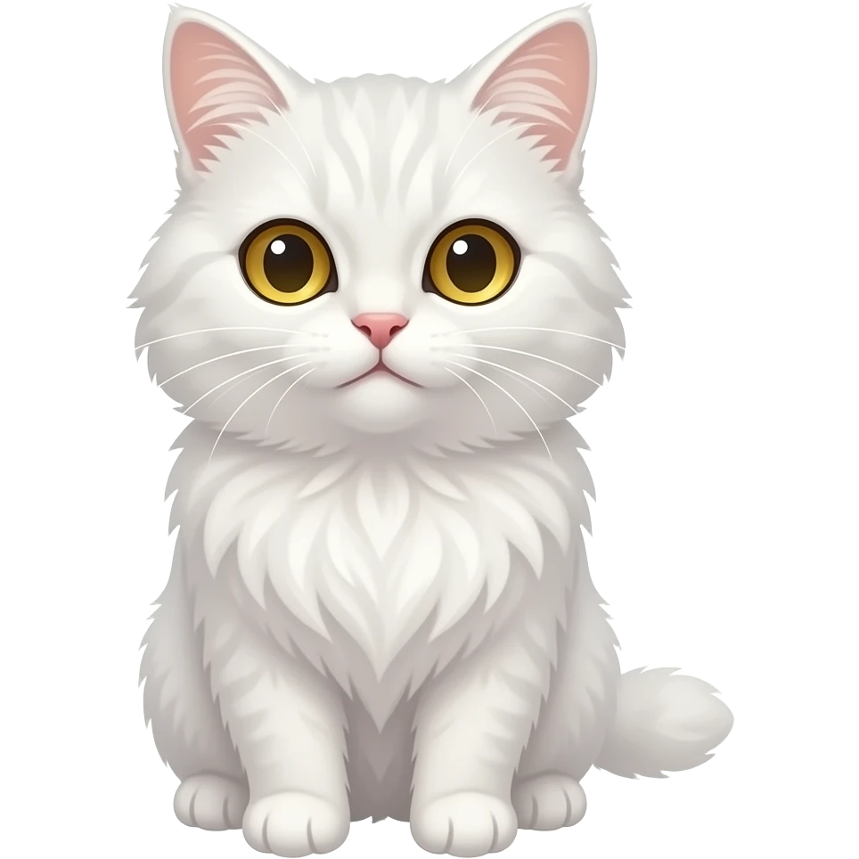 cute white cat with golden eyes, fluffy fur, polished chibi style, discord emote, twitch emote, transparent background, thick clean outline, soft shading, expressive face, high contrast,love emoji