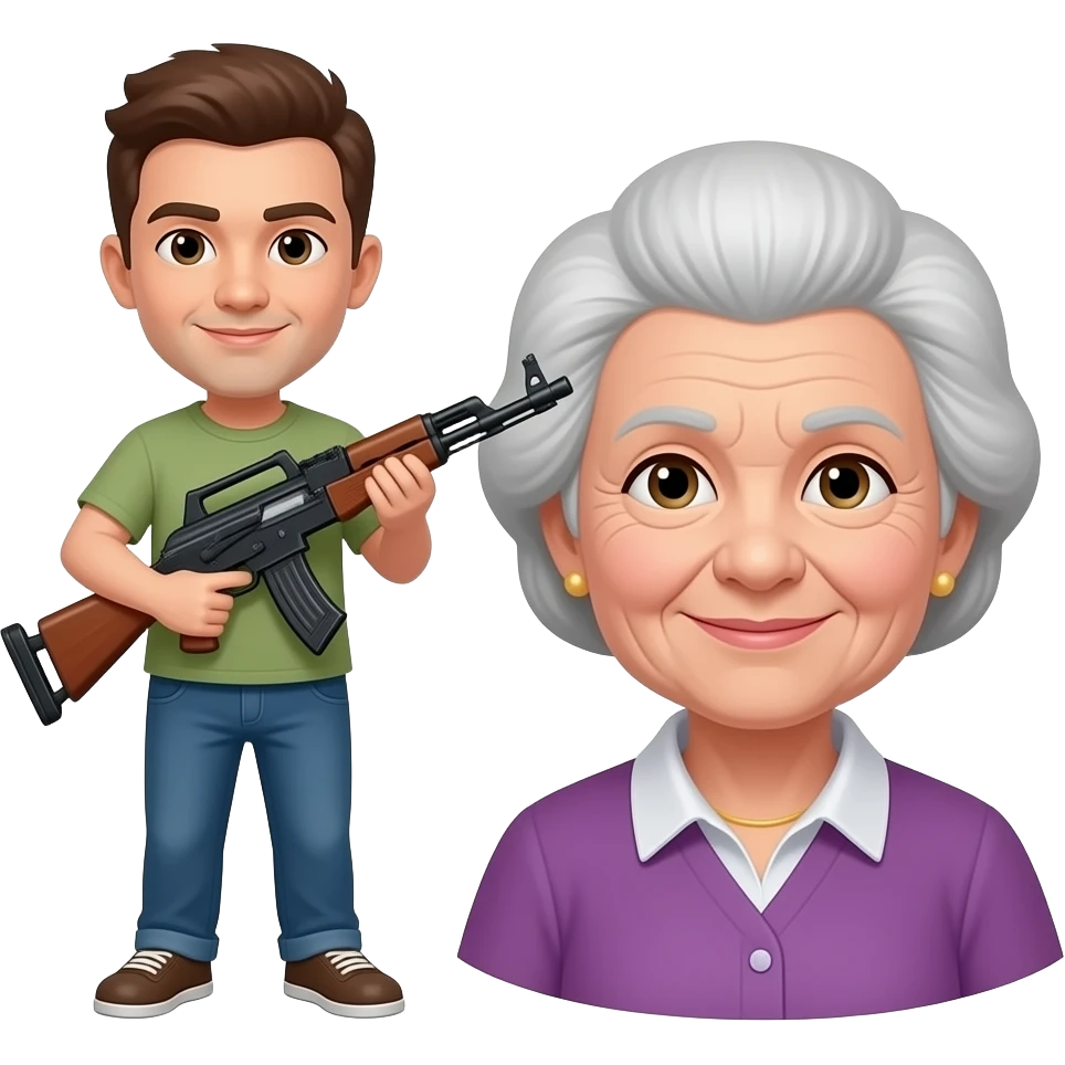 A person having a bazooka next to a grandma emoji