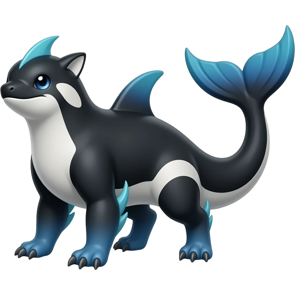 Bluish blackish whitish greyish gradients Absol-Amaura-Garchomp-Houndoom-Litten-Sharpedo-Aurorus-hybrid with orca tail emoji