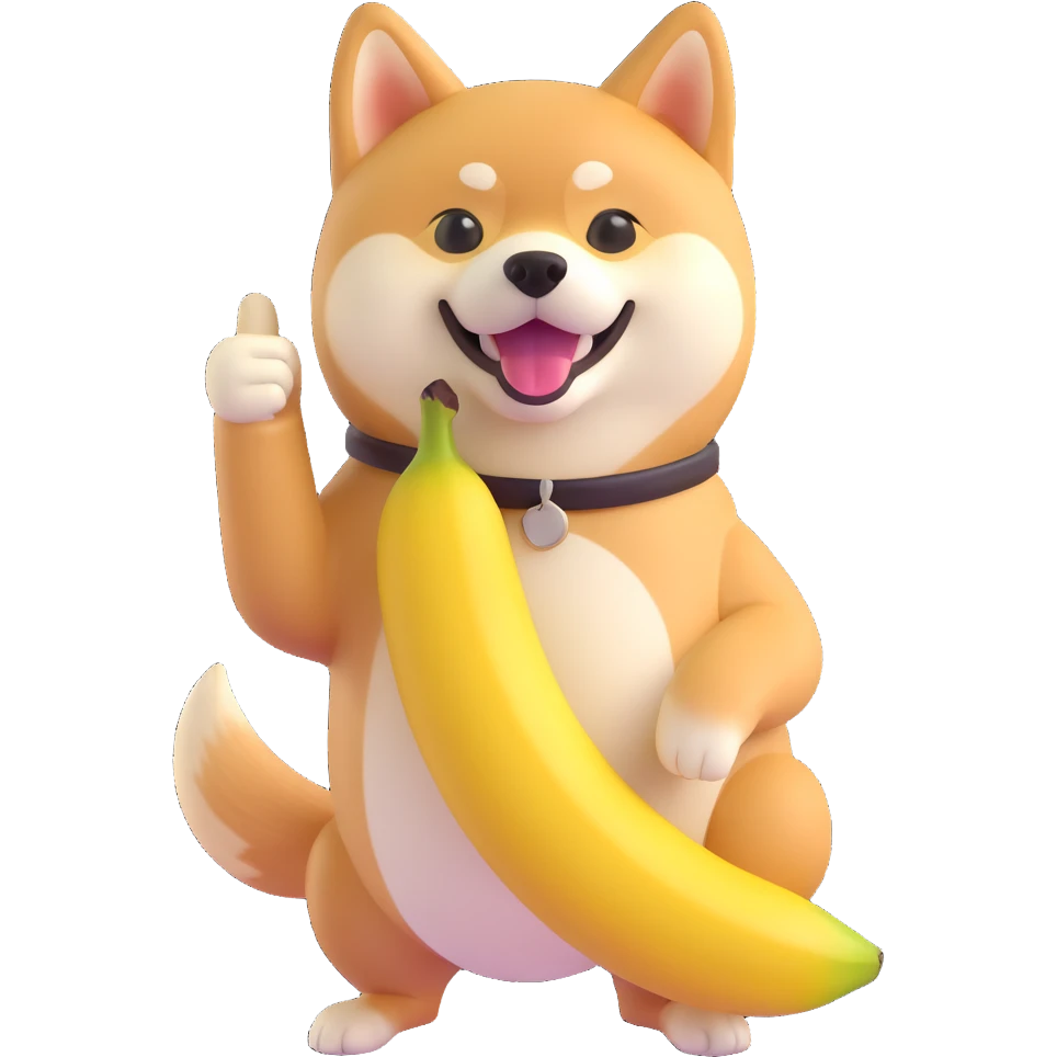 shiba inu showing thumb up and having banana emoji
