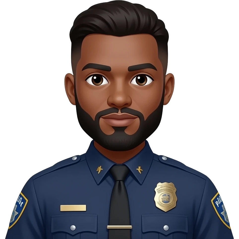 black officer with full beard and tapper haircut emoji