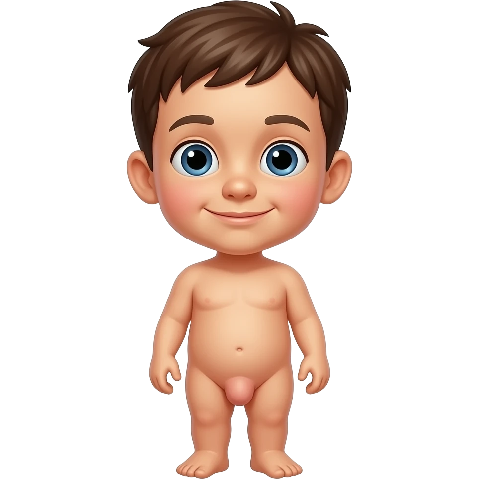A naked male child with a giant penis emoji