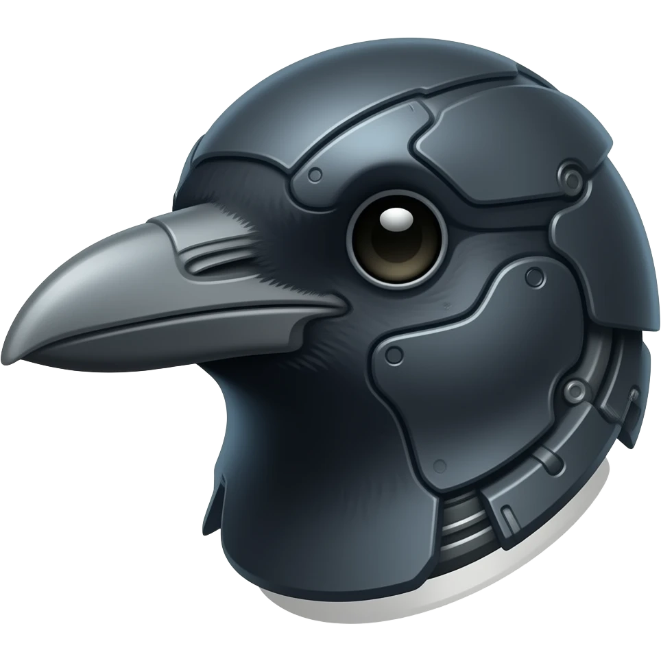 A robotic cyborg magpie head emoji