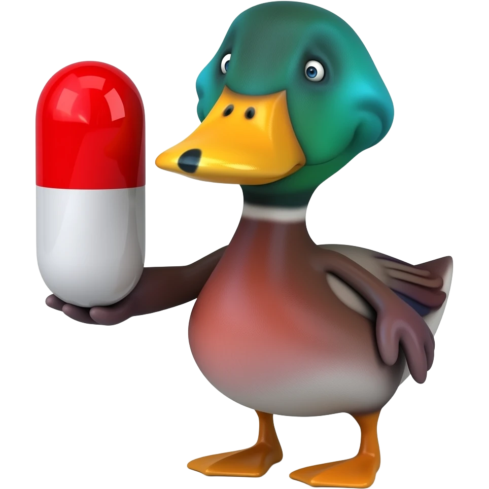 Duck having a capsule emoji