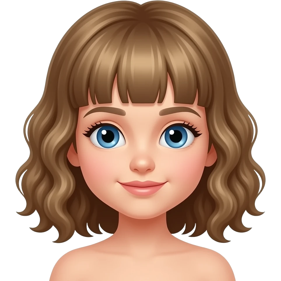 white kid blue eyes mid length with bangs soft curly hair to shoulders in color: middle to little darker blond, washing her hair emoji