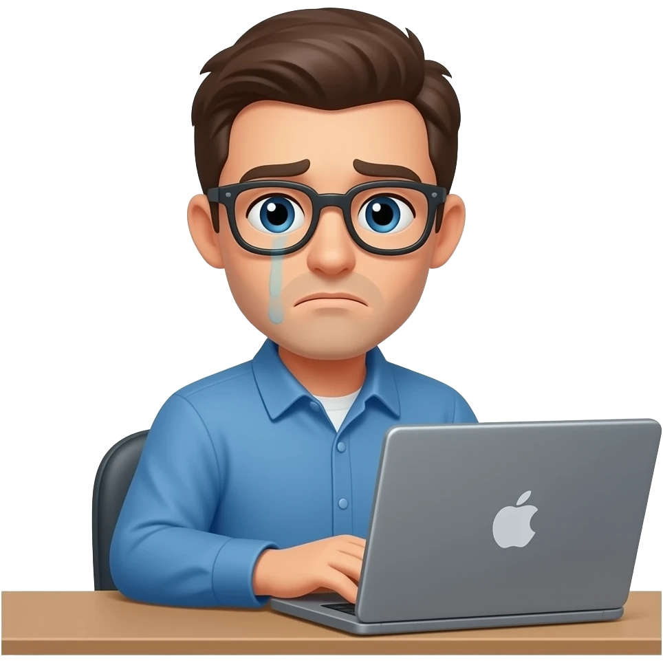 sad programmer sit with laptop emoji