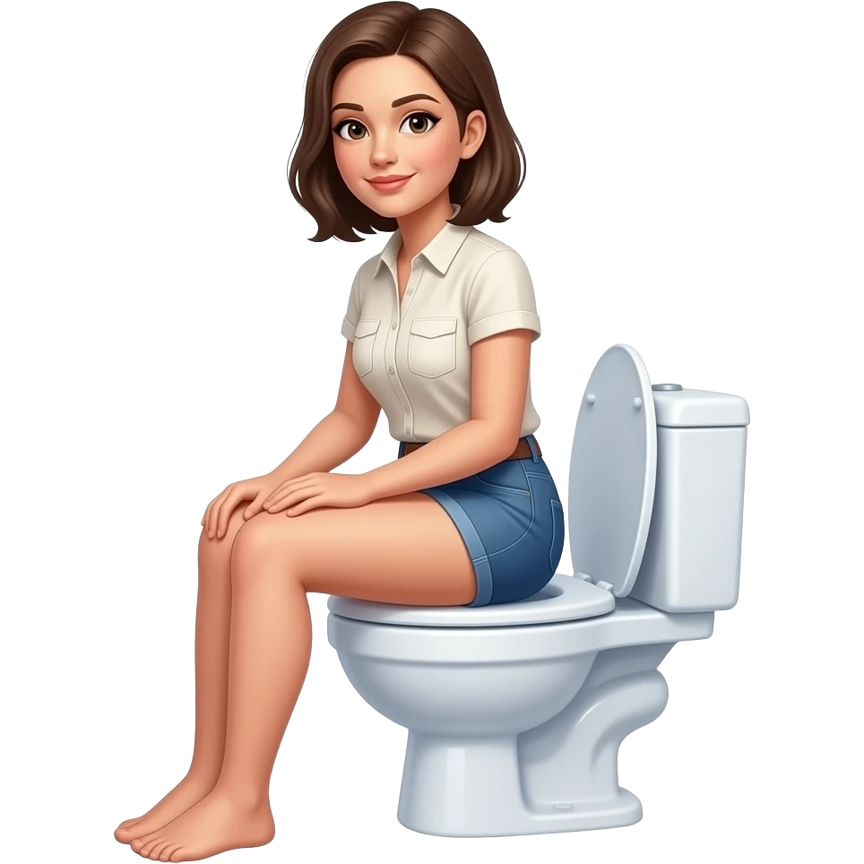 Woman only wearing shirt sits on the toilet emoji