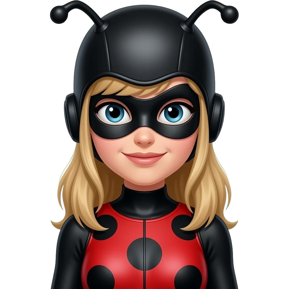 Uma super heroína com traje de Ladybug emoji