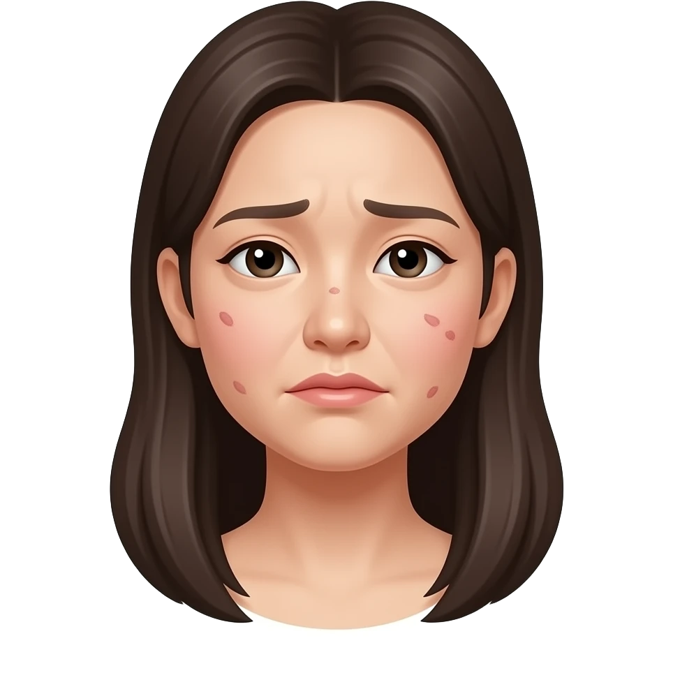 얼굴에 트러블이 난 한국 여자 표정은 울상이다 emoji