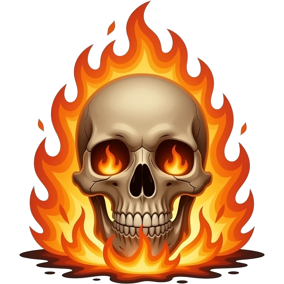demonic flaming skull emerging from hellfire emoji
