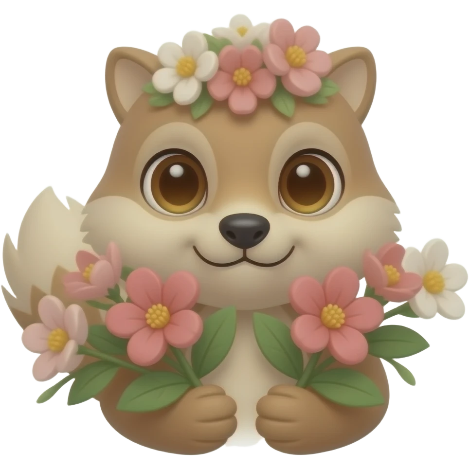 a bust shot of an animal holding flowers emoji