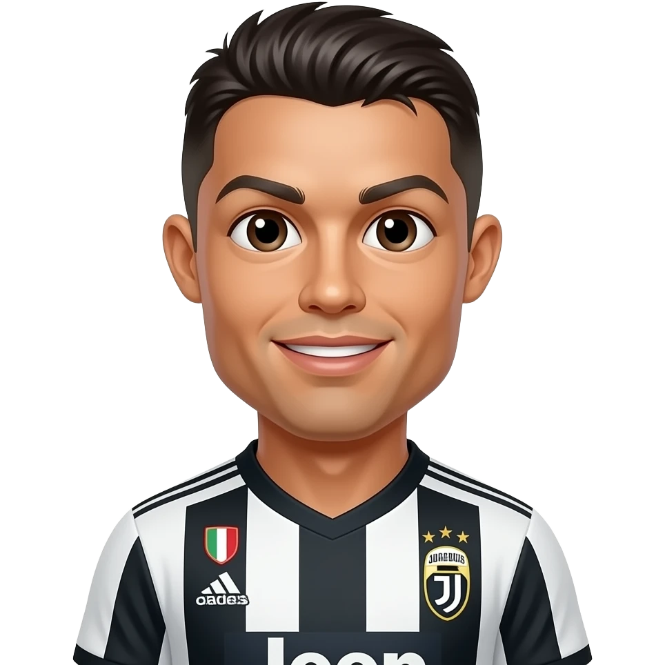 Top left Ronaldo emoji, Juventus jersey, one extra small cartoon emoji eye blended under beard area, matching original eye style. emoji