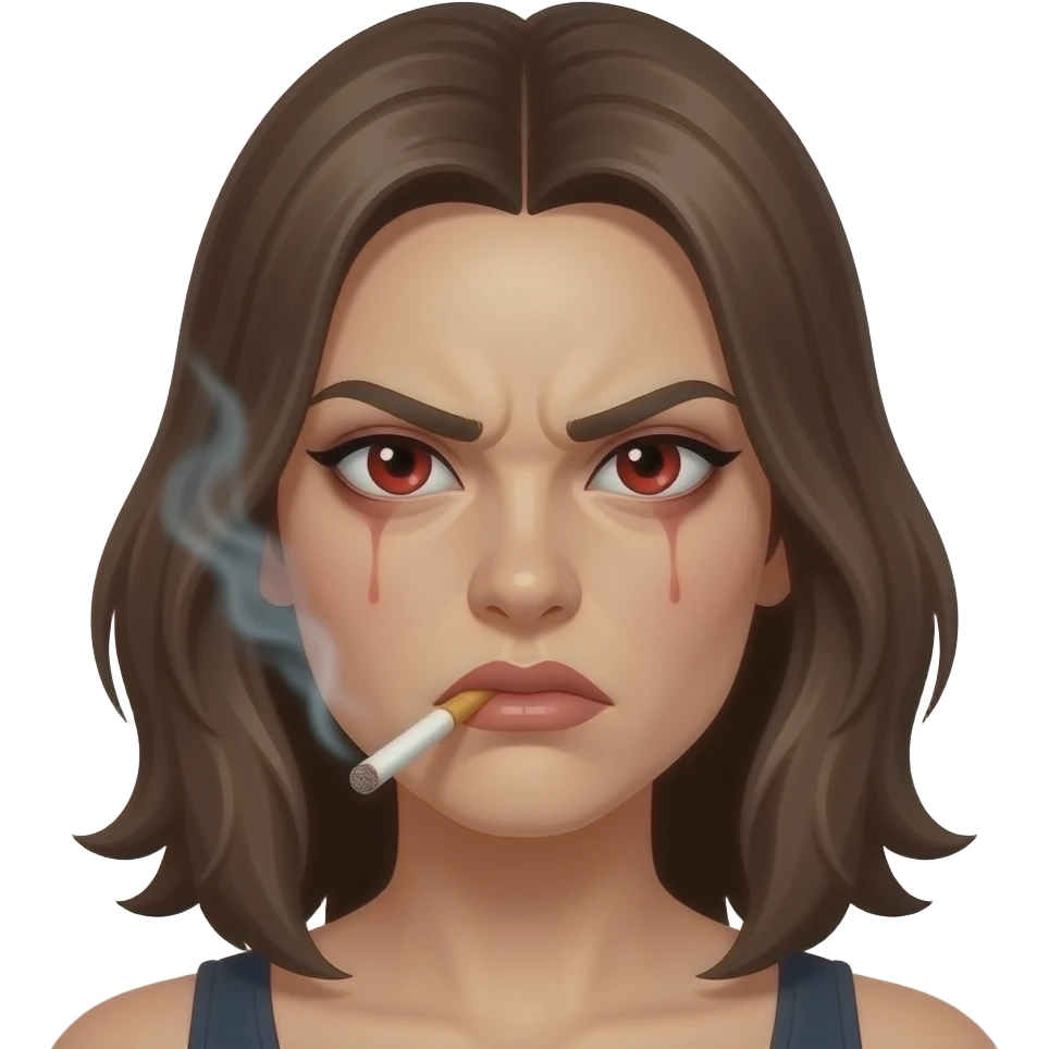 째려보고 입에 담배불몀서 눈 충혈됨 여자임힘든 표정 화난표정 emoji