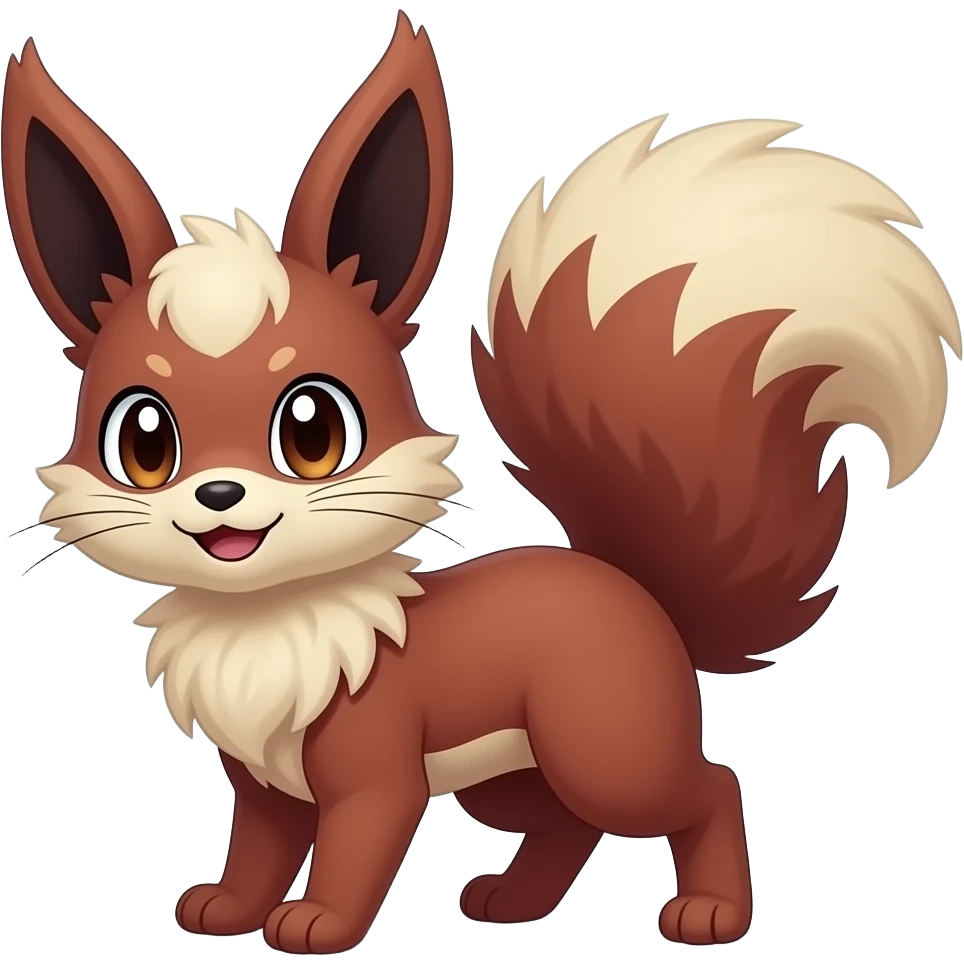 Cute cool animal hybrid Fakemon full body, dark-red-brown, beige, squirrel-eevee-bunny emoji