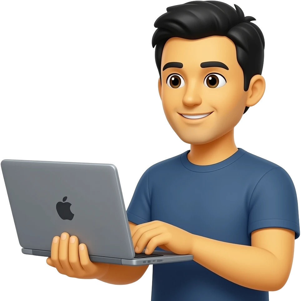 The programmer is a man with black hair, yellow skin with a gray laptop turned with a black screen emoji