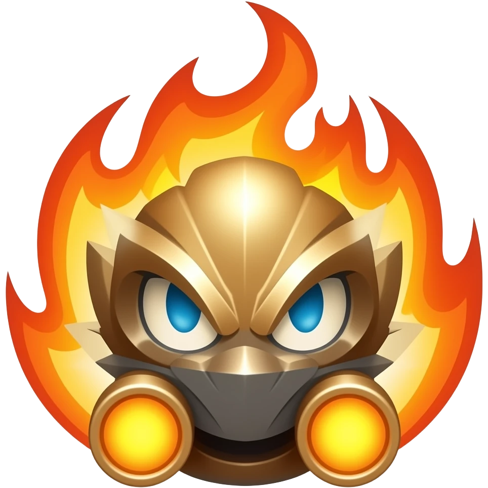 fire storm bayblade, flame vents, orange glowing exhaust ports emoji