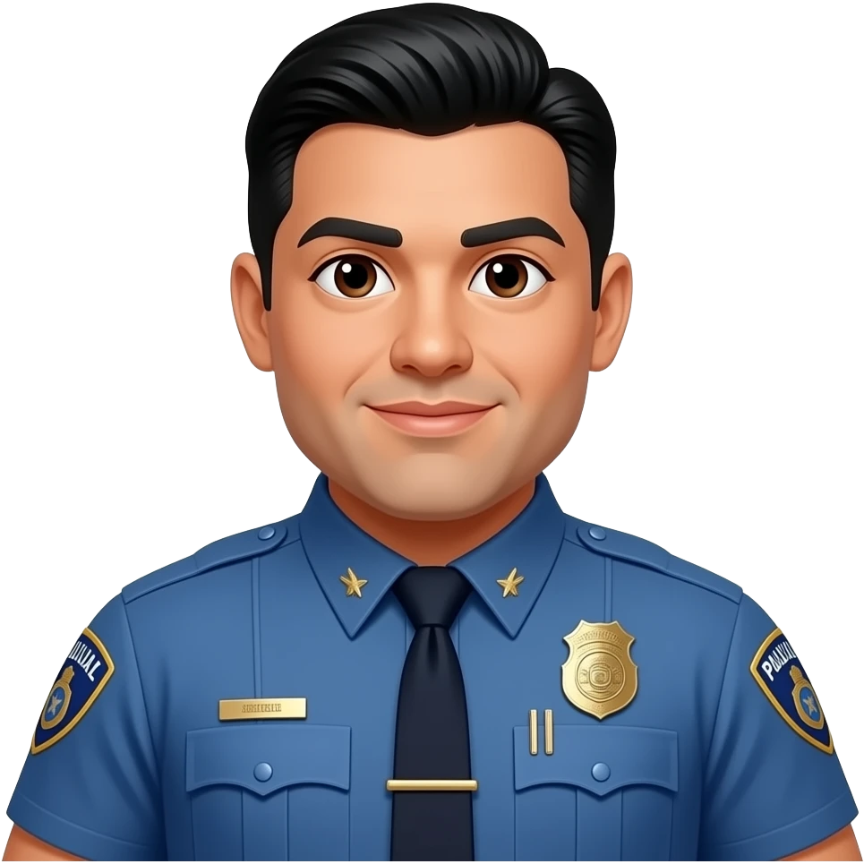 heavy set Hispanic police officer with slicked back black hair and brown eyes emoji
