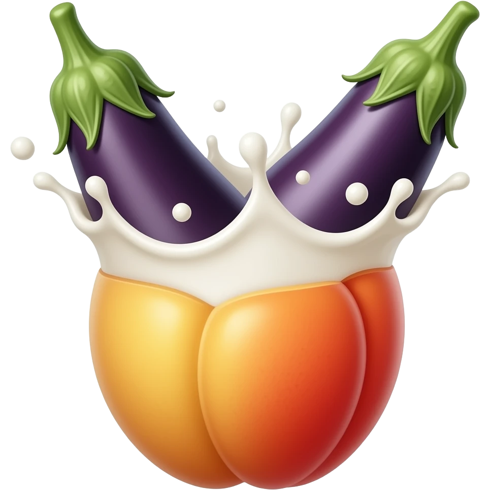 Two eggplants splash milk juicy peach emoji