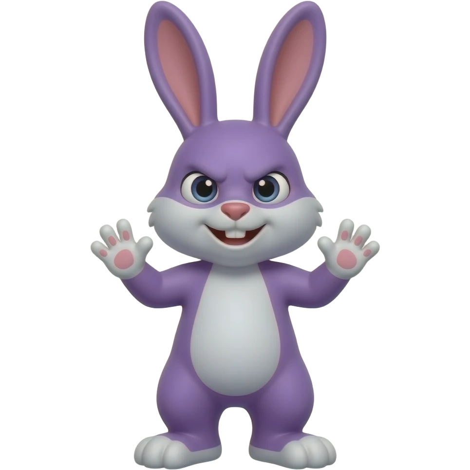 purple grumpy bunny happy, waves emoji