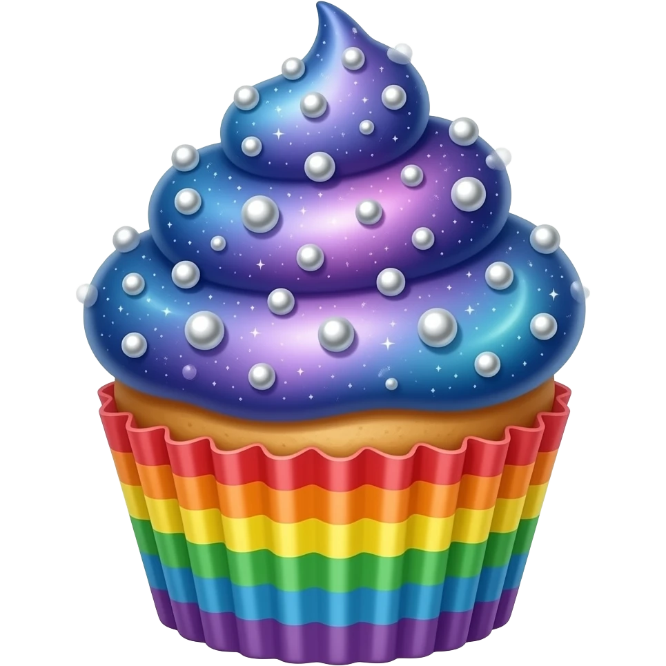 Rainbow starry galaxy cupcake With silver ball sprinkles emoji