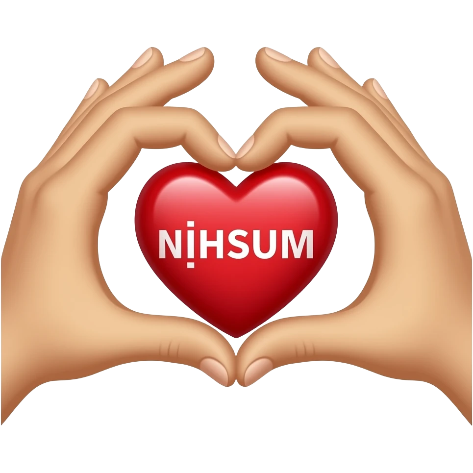 A two hand heart that actually has a heart that is red inside of it and the word mushin reversed out in white emoji