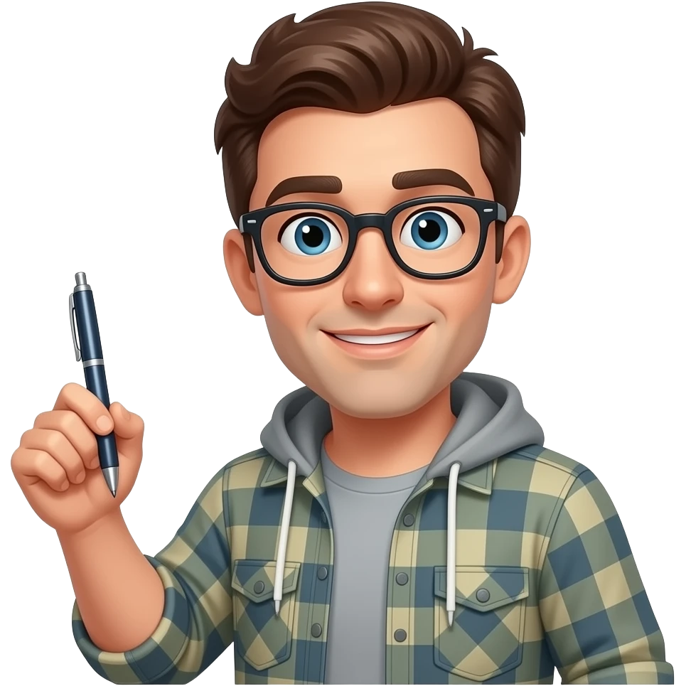 scriptwriter nerd clothes with pen on hand emoji