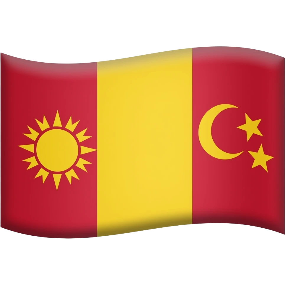 Bana bir bayrak yap yanlar kırmızı olsun ve orta kısmı sarı olsun bayrağın orta renginin yani sarı renginin içinde solda güneş sarı renginin içinde de sağda bir yıldızlı hilal olsun emoji