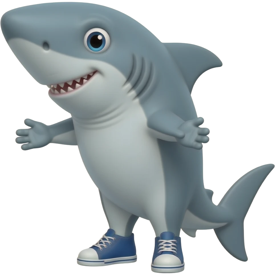Make a grey shark wear blue shoes on his hands too emoji