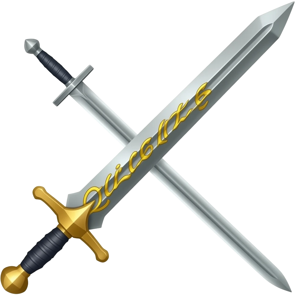 Excalibur a long sword  with a golden wrighting on sword emoji