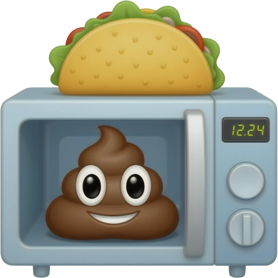 Poop in a microwave that has a taco hat emoji