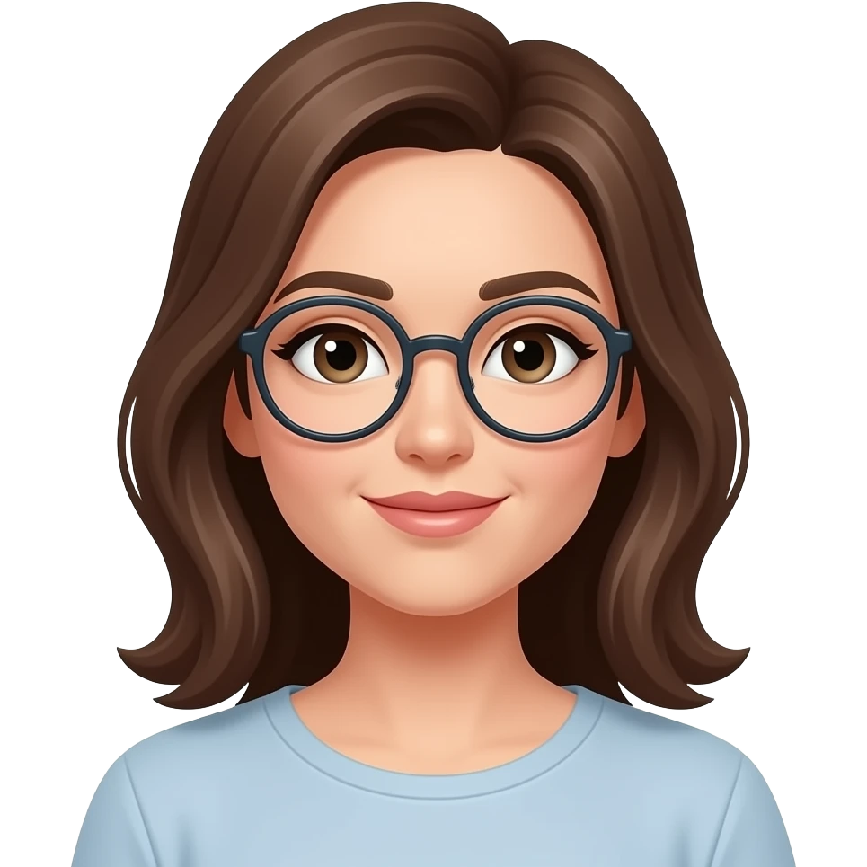 Woman with shoulder length brown hair and round glasses emoji