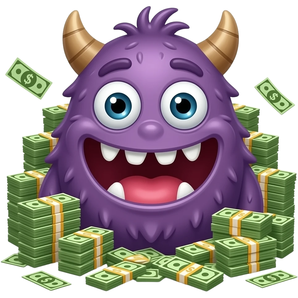 cartoon monster who has lots of money emoji