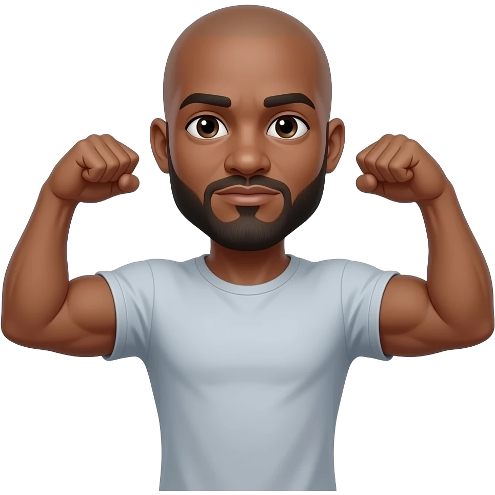 Create an muscular light skinned bald black guy with beard and mustache doing the shrug like this 🤷🏽 emoji
