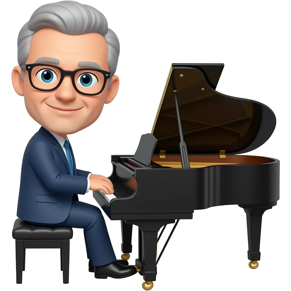 Funny Cartoon show man in action with little grey hair playing piano like jerry lee lewis emoji