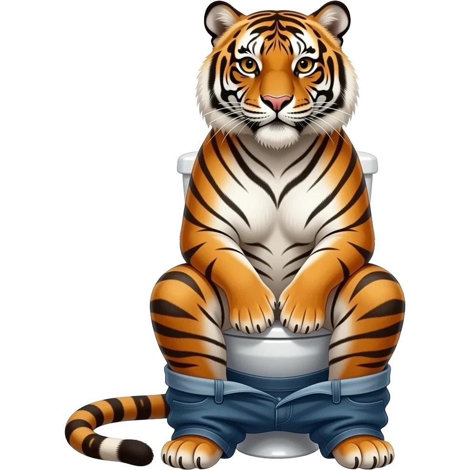 Female tiger furry person woman,sit on toilet,pants down, emoji