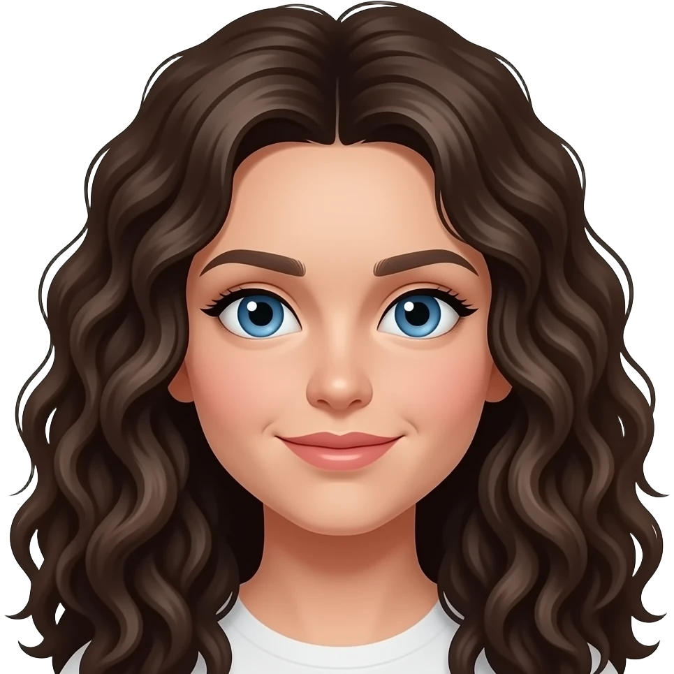 Dark curly hair long with blue eyes emoji