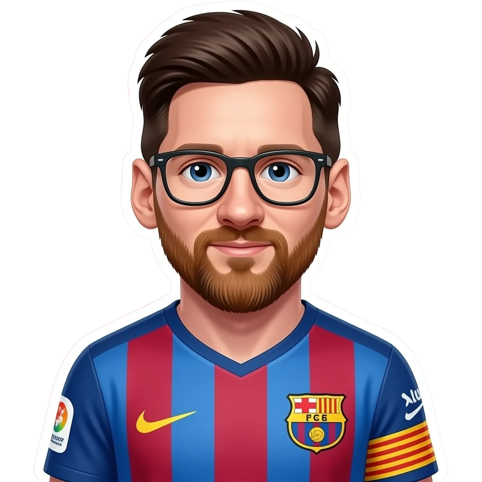 Create a 3D chibi Messi character, cartoon mobile-game aesthetic, pink background, no glasses, two micro golden trophies hidden near the socks and sleeves emoji