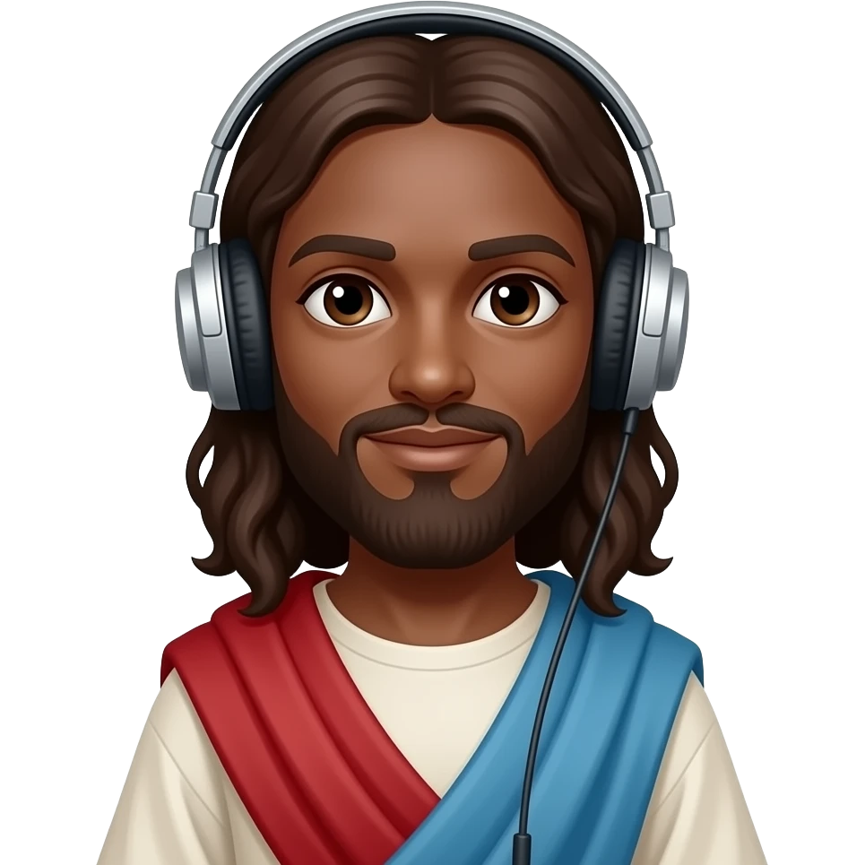 African American light skin Jesus Christ wearing tunic and headphones emoji