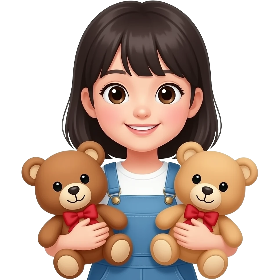 cute asian girl holding teddy bears emoji