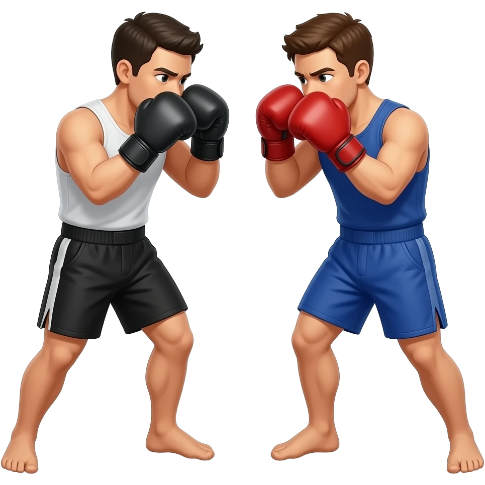 Two fighters fight with gloves and their hands are on their faces emoji