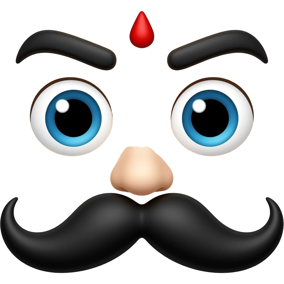 In a white background no person is needed just black eyebrows,red bindi and moustache emoji
