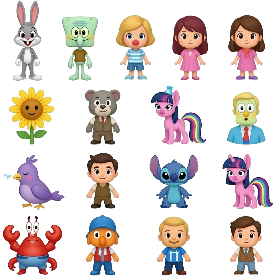 Bugs Bunny, Buddy, Squidward, Elly, Kissy Missy, Peashooter, Penny ...