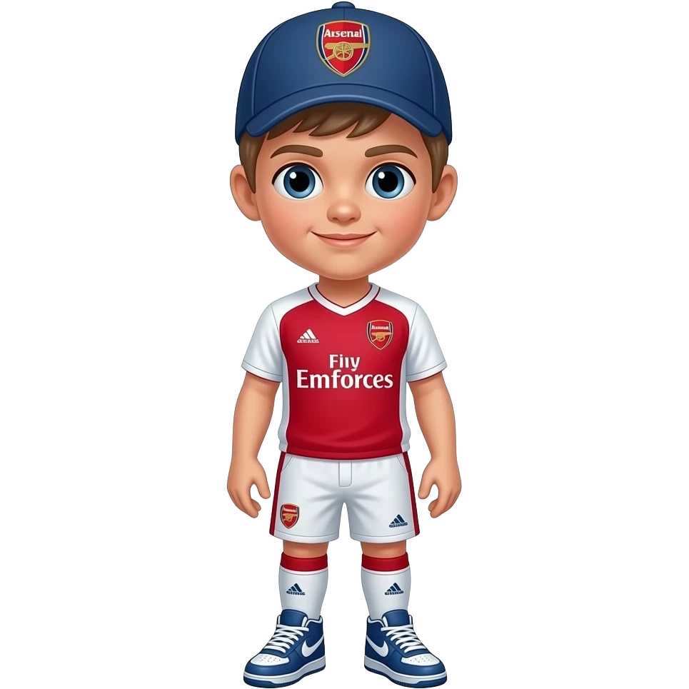 Air force 1 shoes and a caps backfront with arsenal kit light hair kid emoji