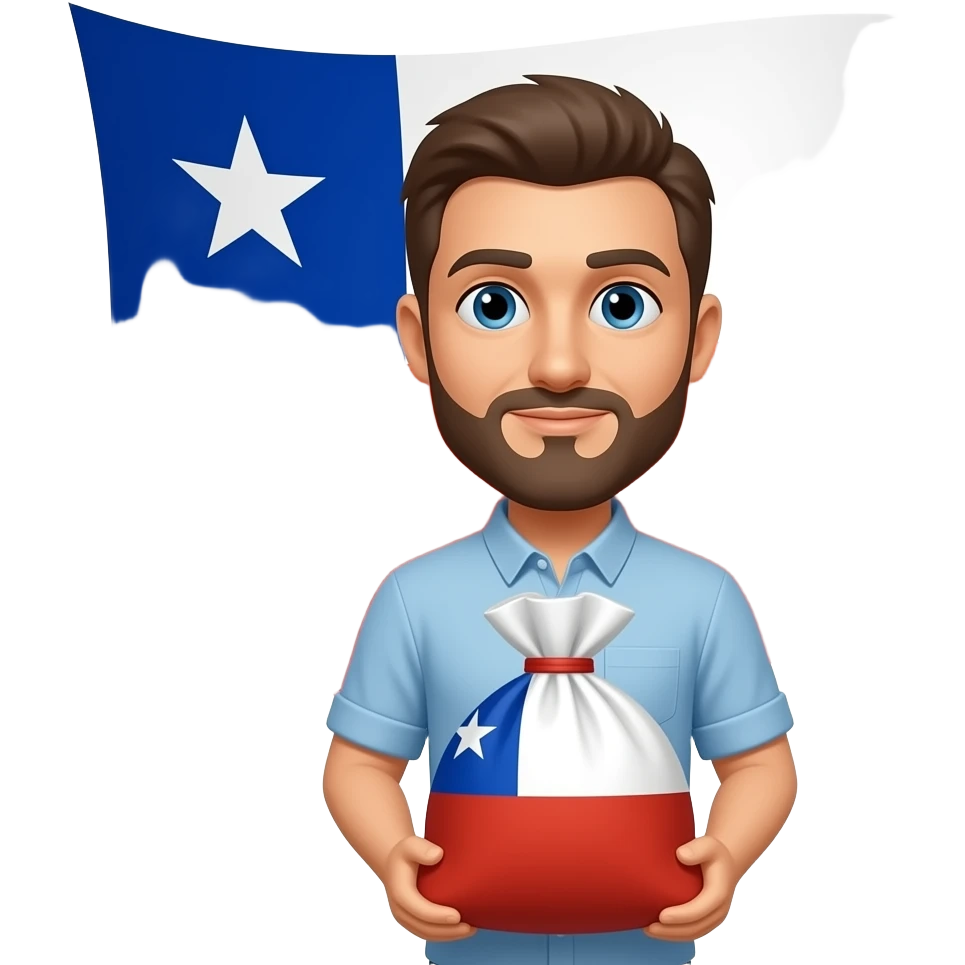 Hombre con bolso y bandera de chile atras emoji