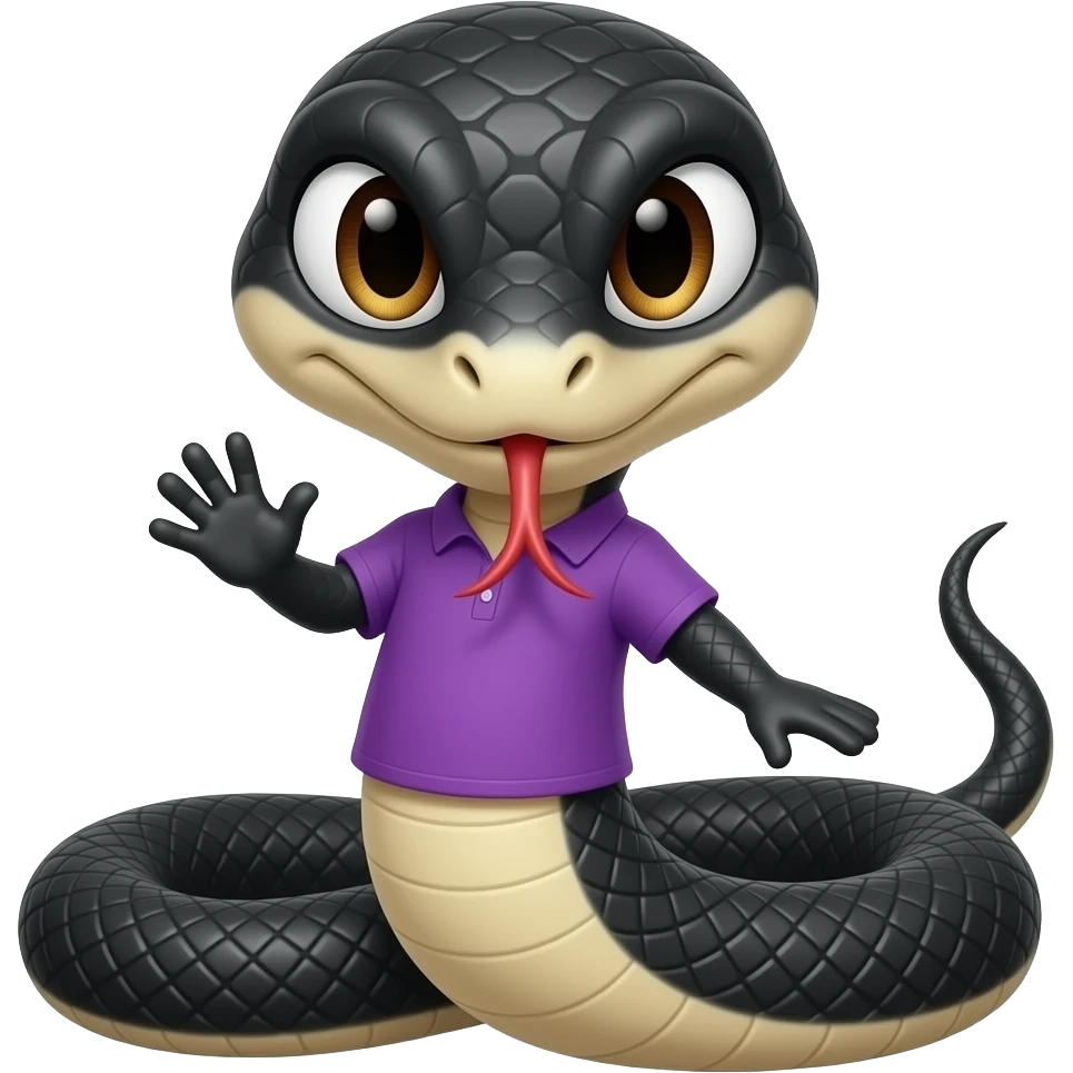 Black unsmily faced snake wearing purple shirt no hand emoji
