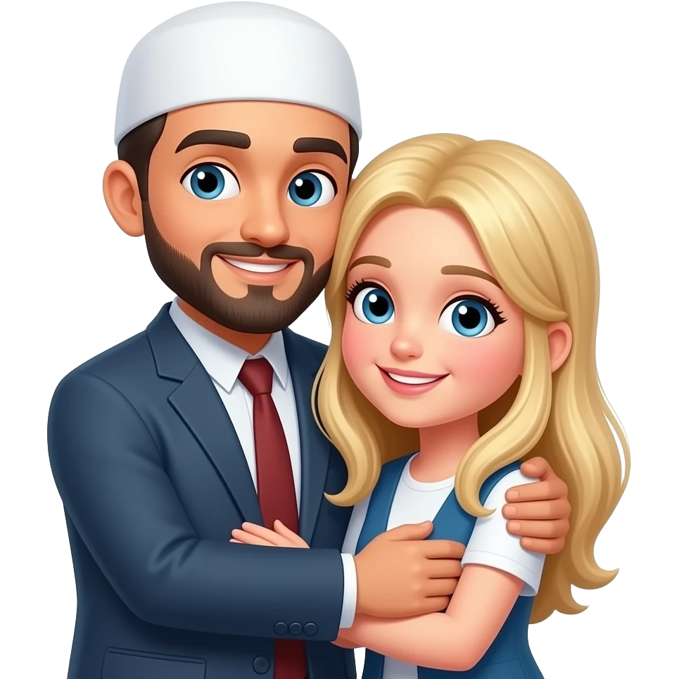 Muslim man hugging blonde girl emoji