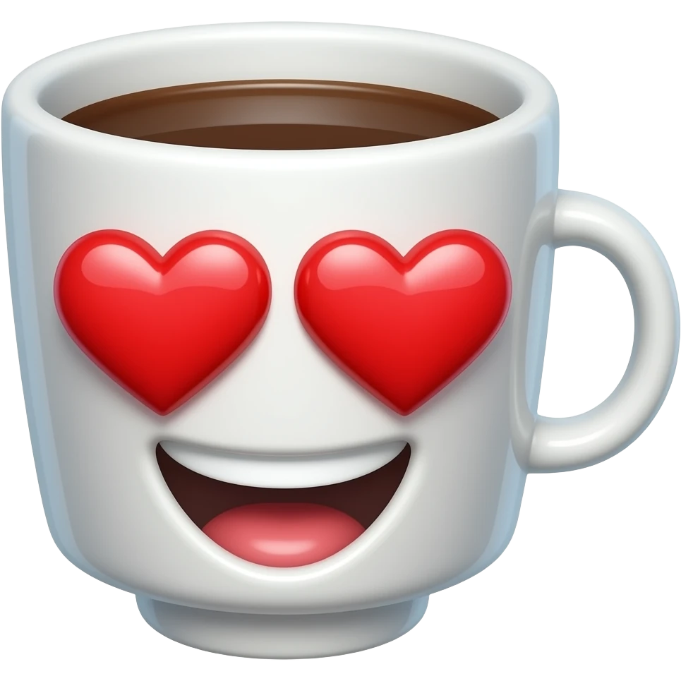coffee cup animated in love with  eyes and mouth  smiling face with heart-eyes emoji
