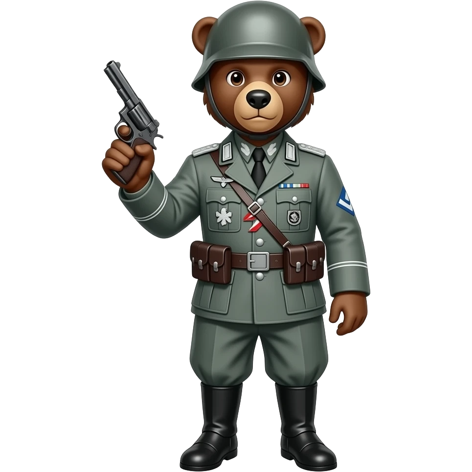 Bear ww2 Wehrmacht soldier hold a luger p emoji